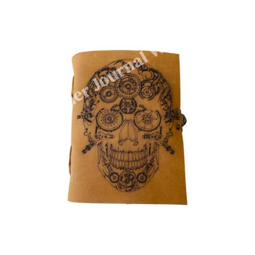 Handmade Vintage Embossed Genuine Leather Journal Notebook with Green Stone Button, Antique Metal Lock, Floral Design Diary for Writing, Sketching, Travel Notes, Gifts & Wholesale